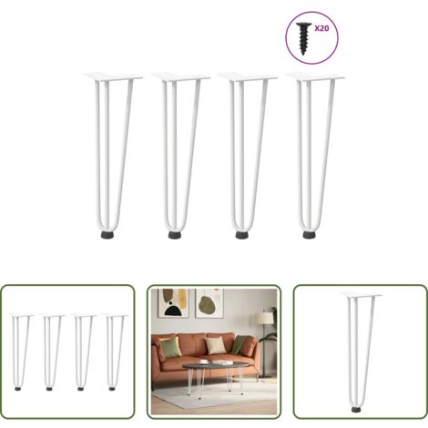 vidaXL Mesa de centro -  Patas de horquilla para mesa de centro (4 unidades), color blanco, 42 cm, acero macizo