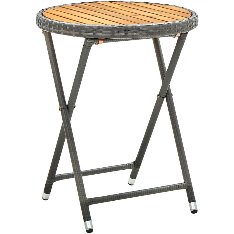 

vidaXL Mesa de centro ratán sintético y madera maciza de acacia 60 cm - Gris