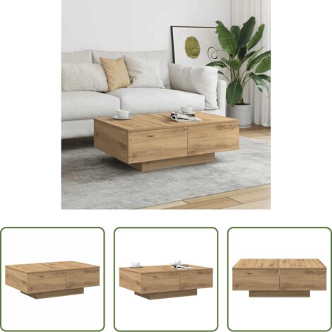 vidaXL Mesa de centro roble -  Mesa de centro madera de ingeniería roble artisan 90x60x31 cm