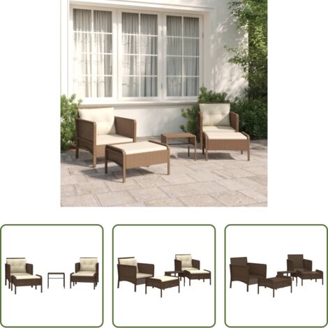 vidaXL Mesa de centro -  Set muebles de jardín 5 piezas y cojines ratán sintético marrón