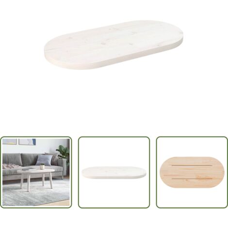 vidaXL Mesa de centro -  Tablero de mesa ovalado madera maciza pino blanco 60x30x2,5 cm