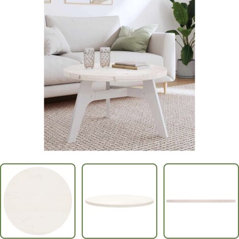 vidaXL Mesa de centro -  Tablero de mesa redondo madera maciza de pino blanco Ø70x3 cm