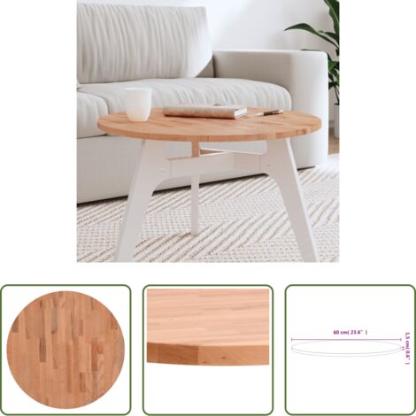 vidaXL Mesa de centro -  Tablero redondo de madera maciza de haya Ø60x1,5 cm