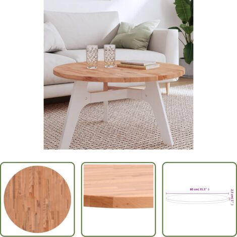 vidaXL Mesa de centro -  Tablero redondo de madera maciza de haya Ø80x2,5 cm