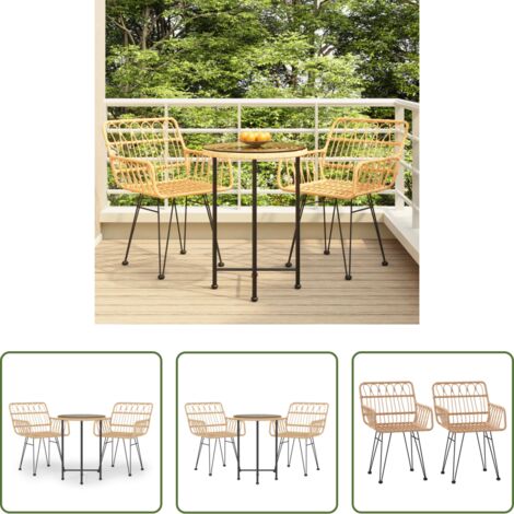 vidaXL Mesa de comedor al aire libre -  Juego de comedor de jardín 3 piezas ratán sintético