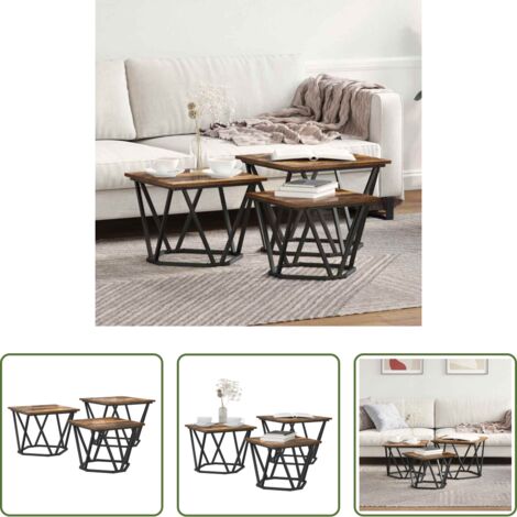 vidaXL Mesa de comedor cuadrada -  Mesa de Café 3 pcs Roble ahumado Madera Ingenierizada y Acero
