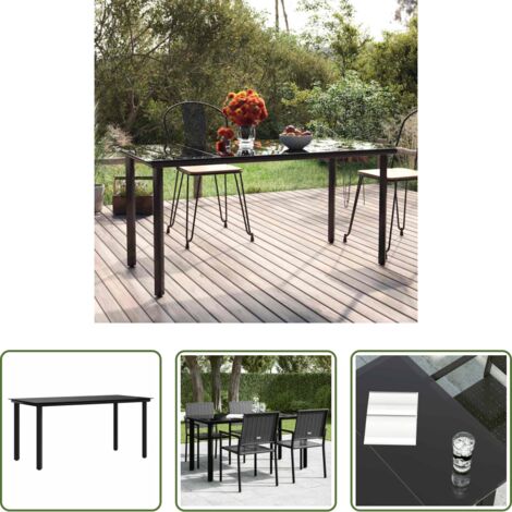 vidaXL Mesa de comedor de acero -  Mesa comedor jardín acero y vidrio templado negro 160x80x74 cm