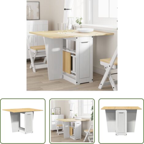 vidaXL Mesa de comedor de madera -  Mesa de comedor plegable mariposa Corona madera pino blanco