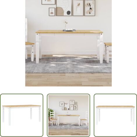 vidaXL Mesa de comedor de pino -  Mesa de comedor Corona madera maciza pino blanco 160x80x75 cm