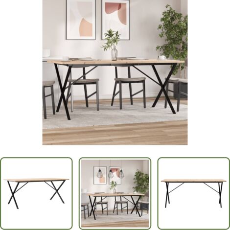 vidaXL Mesa de comedor en X -  Mesa de comedor marco X madera maciza pino acero 180x90x75,5 cm