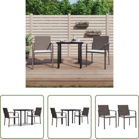 vidaXL Mesa de comedor exterior -  Juego comedor jardín 3 piezas y cojines ratán sintético y acero