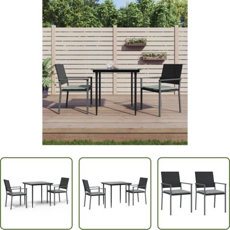 vidaXL Mesa de comedor exterior -  Juego comedor jardín 3 piezas y cojines ratán sintético y acero