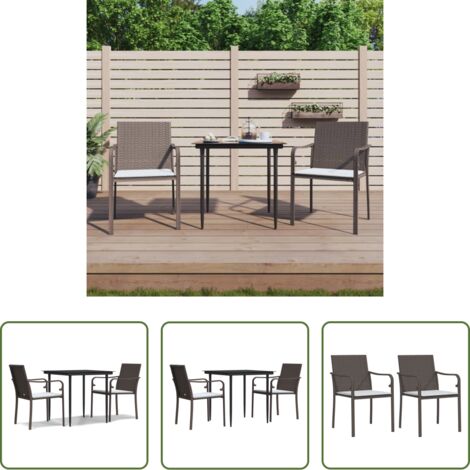 vidaXL Mesa de comedor exterior - Juego comedor jardín 3 piezas y cojines ratán sintético y acero