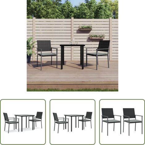vidaXL Mesa de comedor exterior -  Juego comedor jardín 3 piezas y cojines ratán sintético y acero