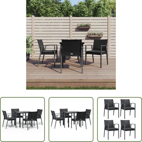vidaXL Mesa de comedor exterior -  Juego comedor jardín 5 piezas y cojines ratán sintético y acero