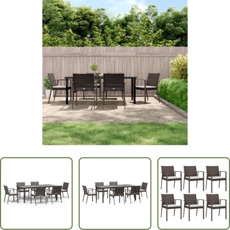 vidaXL Mesa de comedor exterior -  Juego comedor jardín 7 piezas y cojines ratán sintético y acero