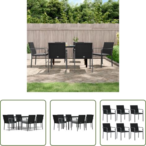 vidaXL Mesa de comedor exterior -  Juego comedor jardín 7 piezas y cojines ratán sintético y acero
