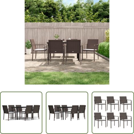 vidaXL Mesa de comedor exterior -  Juego comedor jardín 7 piezas y cojines ratán sintético y acero