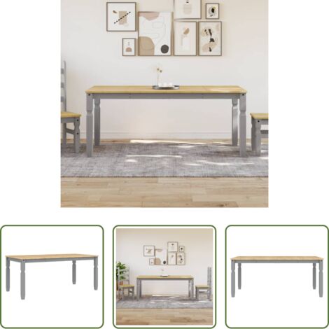 vidaXL Mesa de comedor gris -  Mesa de comedor Corona madera maciza de pino gris 180x90x75 cm
