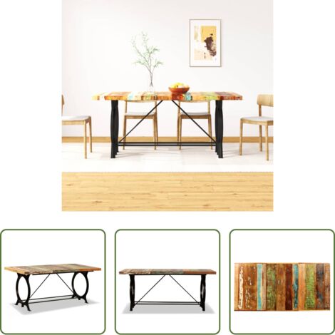 vidaXL Mesa de comedor industrial -  Mesa de comedor de madera maciza reciclada 180 cm