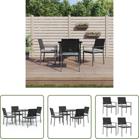 vidaXL Mesa de comedor -  Juego comedor jardín 5 piezas y cojines ratán sintético y acero