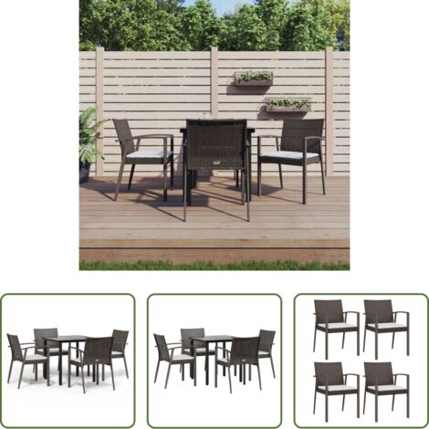 vidaXL Mesa de comedor -  Juego comedor jardín 5 piezas y cojines ratán sintético y acero