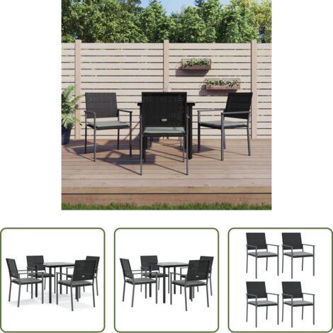 vidaXL Mesa de comedor -  Juego comedor jardín 5 piezas y cojines ratán sintético y acero