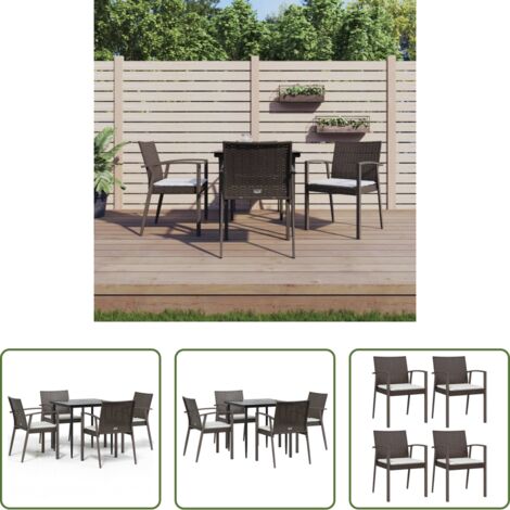 vidaXL Mesa de comedor -  Juego comedor jardín 5 piezas y cojines ratán sintético y acero