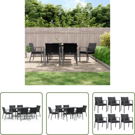 vidaXL Mesa de comedor -  Juego comedor jardín 7 piezas y cojines ratán sintético y acero