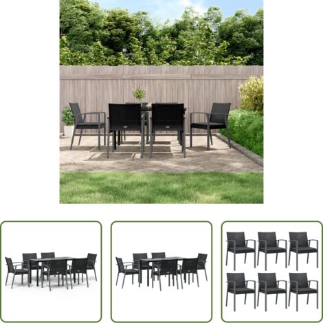 vidaXL Mesa de comedor -  Juego comedor jardín 7 piezas y cojines ratán sintético y acero