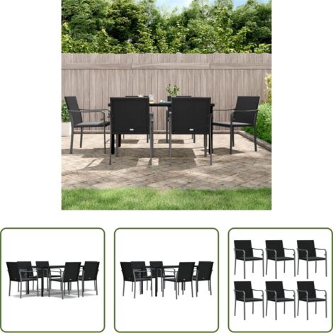 vidaXL Mesa de comedor -  Juego comedor jardín 7 piezas y cojines ratán sintético y acero