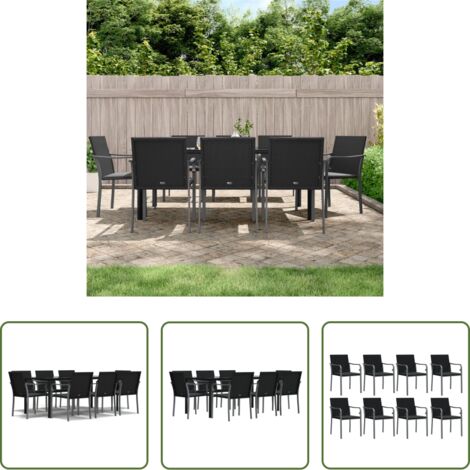 vidaXL Mesa de comedor -  Juego comedor jardín 9 piezas y cojines ratán sintético y acero