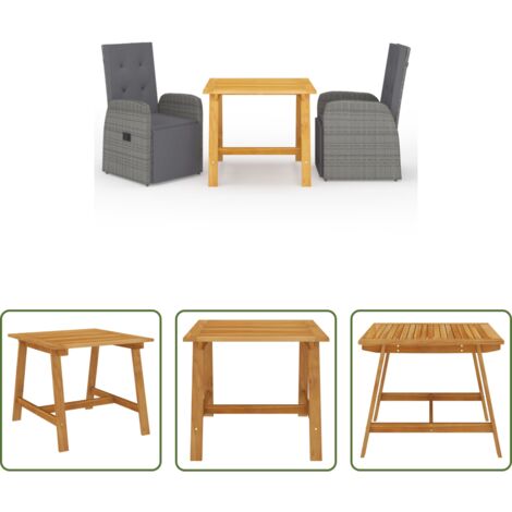 vidaXL Mesa de comedor -  Juego de comedor de jardín 3 piezas gris