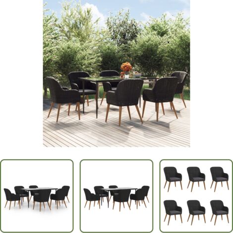 vidaXL Mesa de comedor -  Juego de comedor de jardín 7 piezas con cojines negro