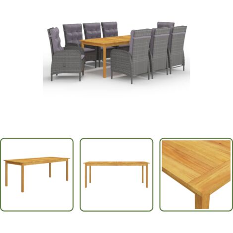 vidaXL Mesa de comedor -  Juego de comedor de jardín 9 piezas gris
