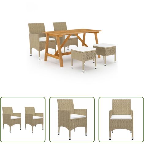 vidaXL Mesa de comedor -  Juego de comedor de jardín de 5 piezas beige