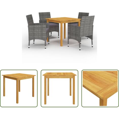 vidaXL Mesa de comedor -  Juego de comedor de jardín de 5 piezas gris