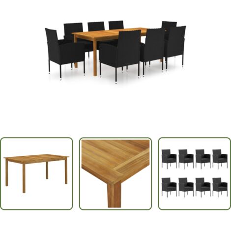 vidaXL Mesa de comedor -  Juego de comedor de jardín de 9 piezas negro