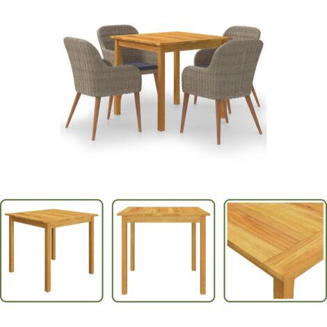 vidaXL Mesa de comedor -  Juego de comedor para jardín 5 piezas marrón