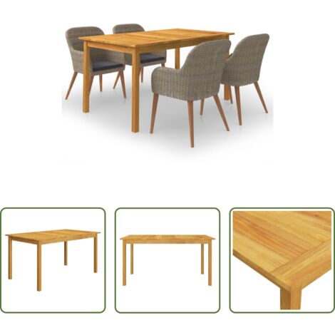 vidaXL Mesa de comedor -  Juego de comedor para jardín 5 piezas marrón
