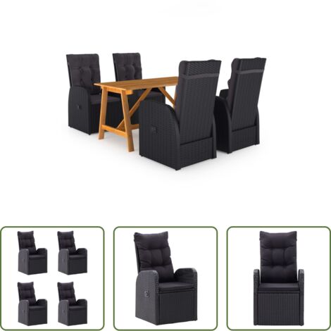 vidaXL Mesa de comedor -  Juego de comedor para jardín 5 piezas negro