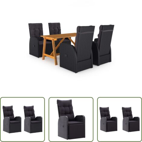 vidaXL Mesa de comedor -  Juego de comedor para jardín 5 piezas negro