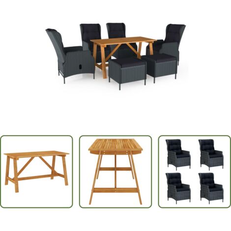 vidaXL Mesa de comedor -  Juego de comedor para jardín de 7 piezas gris oscuro