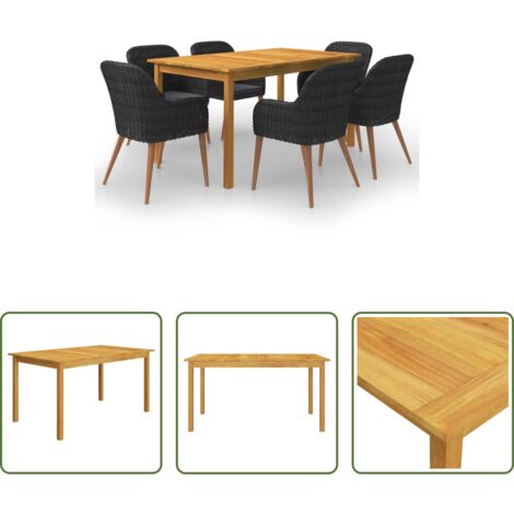 vidaXL Mesa de comedor -  Juego de comedor para jardín de 7 piezas negro