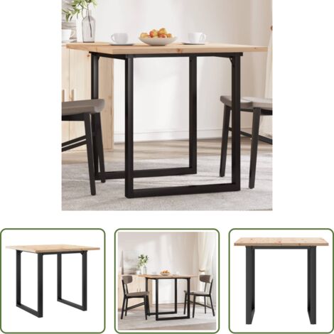 vidaXL Mesa de comedor marco O -  Mesa de comedor marco O madera maciza pino y acero 80x80x75,5cm