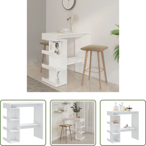 vidaXL Mesa de comedor -  Mesa bar estante almacenaje contrachapada blanco 100x50x101,5cm