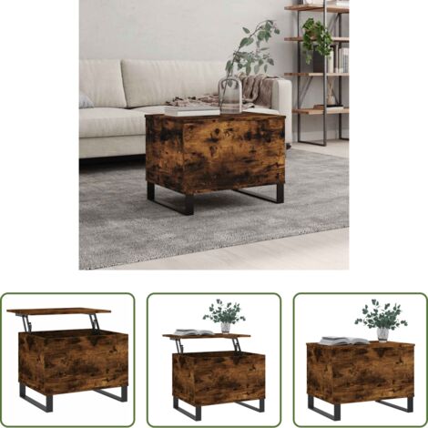 vidaXL Mesa de comedor -  Mesa de centro madera contrachapada roble ahumado 60x44,5x45 cm