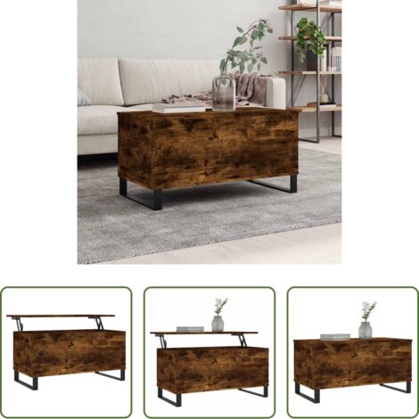 vidaXL Mesa de comedor -  Mesa de centro madera contrachapada roble ahumado 90x44,5x45 cm