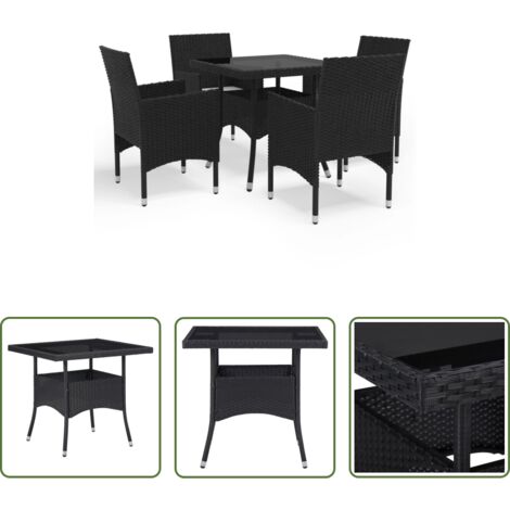 vidaXL Mesa de comedor -  Muebles de jardín 5 piezas ratán sintético y vidrio negro
