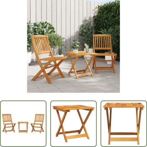 vidaXL Mesa de comedor -  Set de comedor de jardín plegable 3 pzas madera maciza acacia